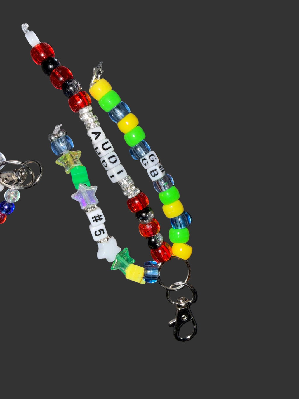 Formula 1 bag charms, hand beaded Driver bag charm keyrings.