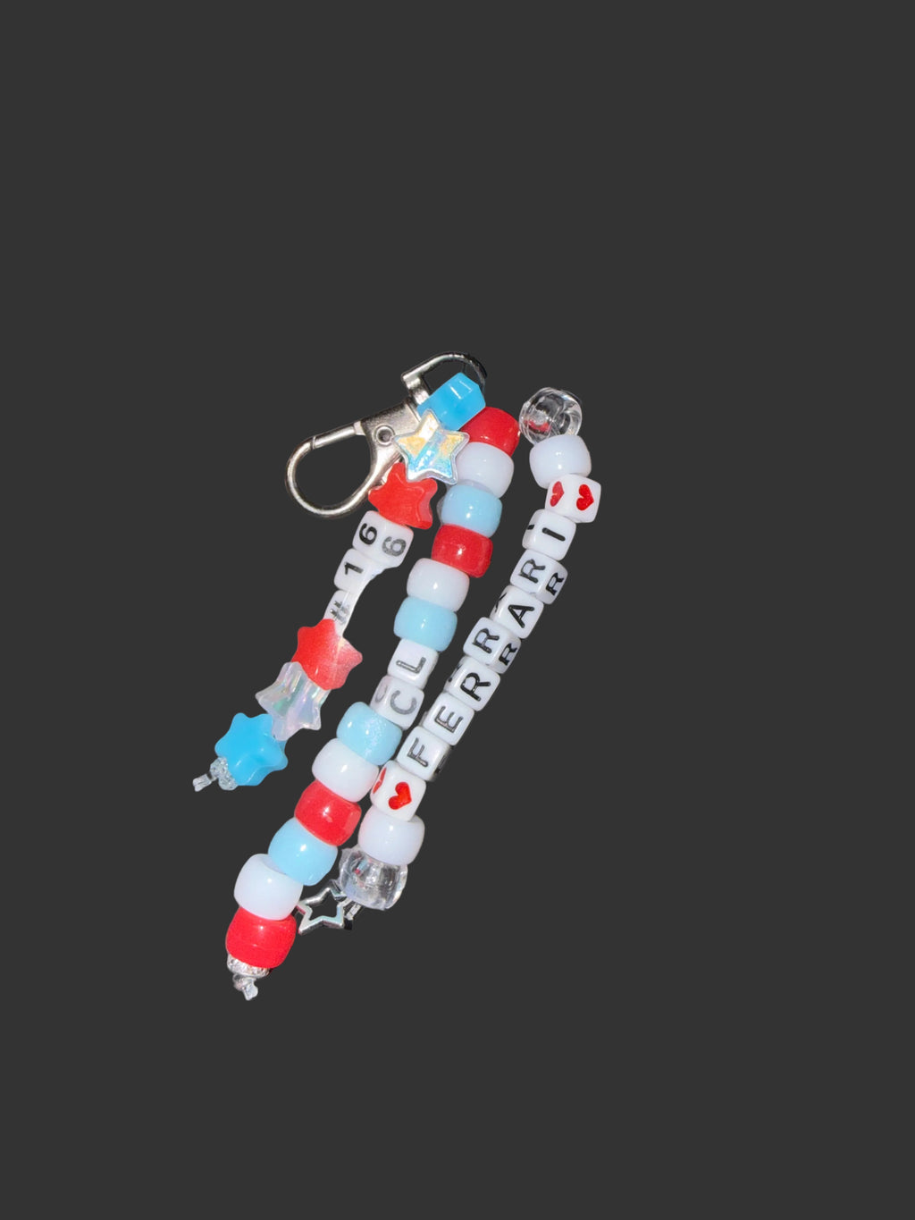 Formula 1 bag charms, hand beaded Driver bag charm keyrings.